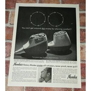 Norelco - Rotary Blade Electric Shaver - Vtg 1961 B&W PRINT AD Ephemera Wall Art